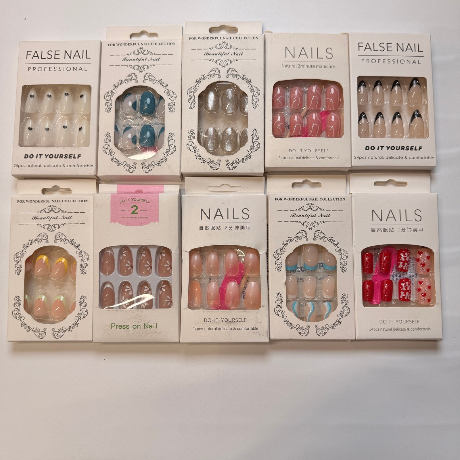 Lot of 10 Pack of 24 New False Press On Nails Assorted Designs and Colors №N4