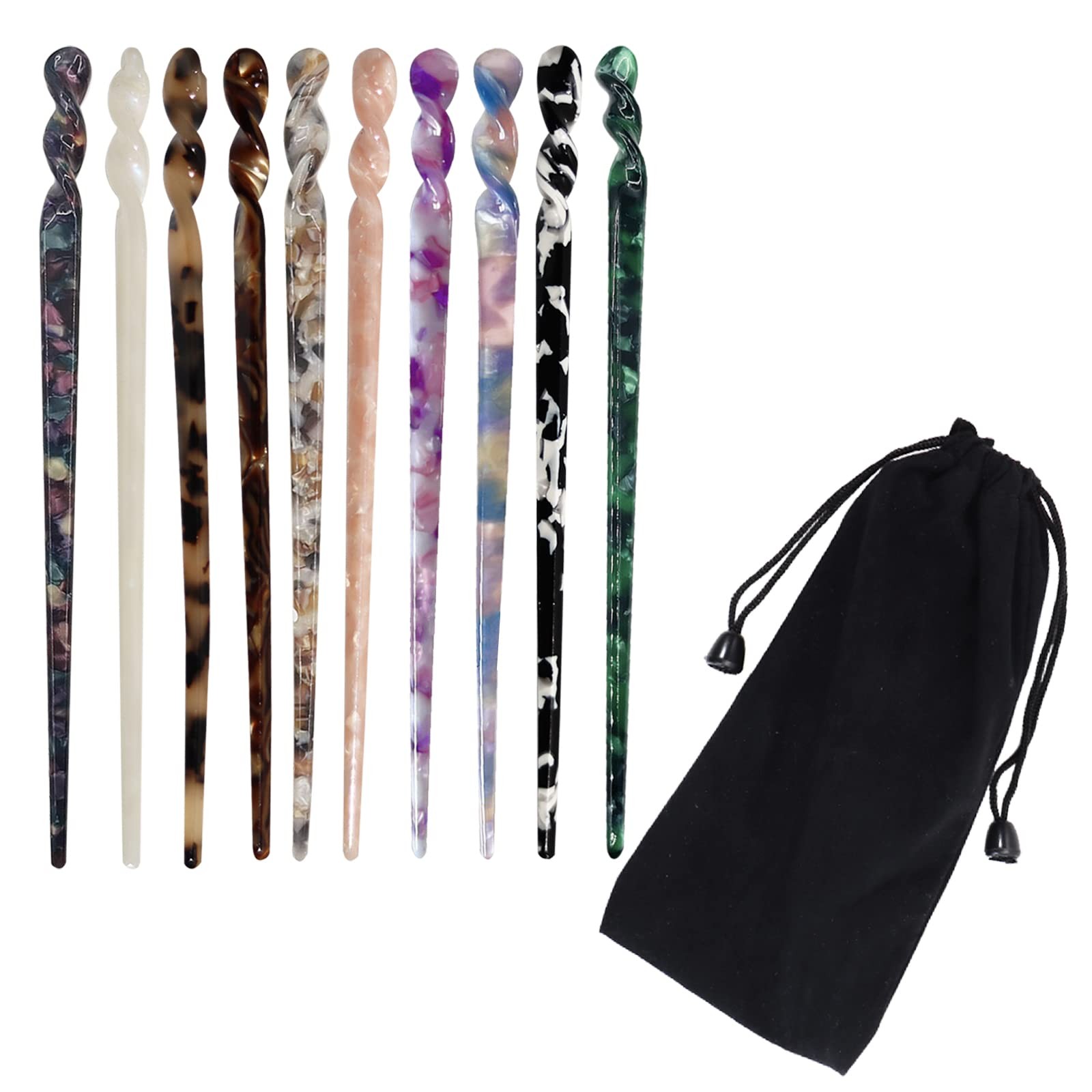 10 Pieces Acetate Hair Sticks, Women Styling Vintage, Vibrant Pattern