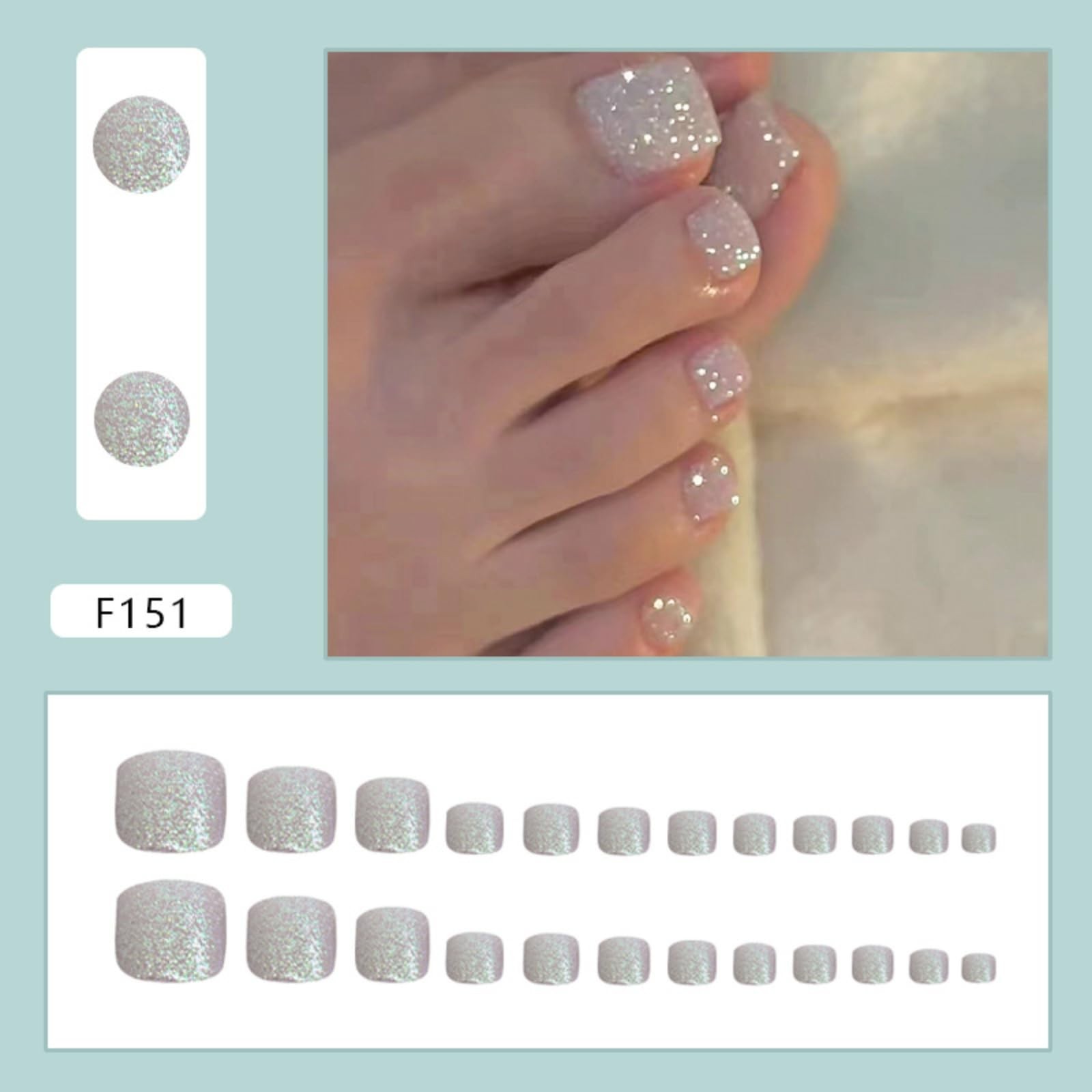 Silver Press on Toenails Short Square Fake 24 Fl Oz (Pack of 1), Multicolor