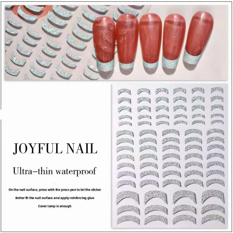 Decoration Manicure 3D Glitter Silver French Tips Nail Stickers Waterproof NS13