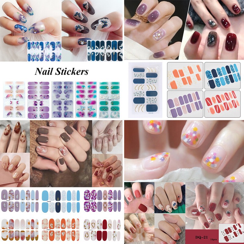 14Tips Nail Stickers Full Cover DIY Manicure Art Nail Foils Wraps 3D Nail Decal✔