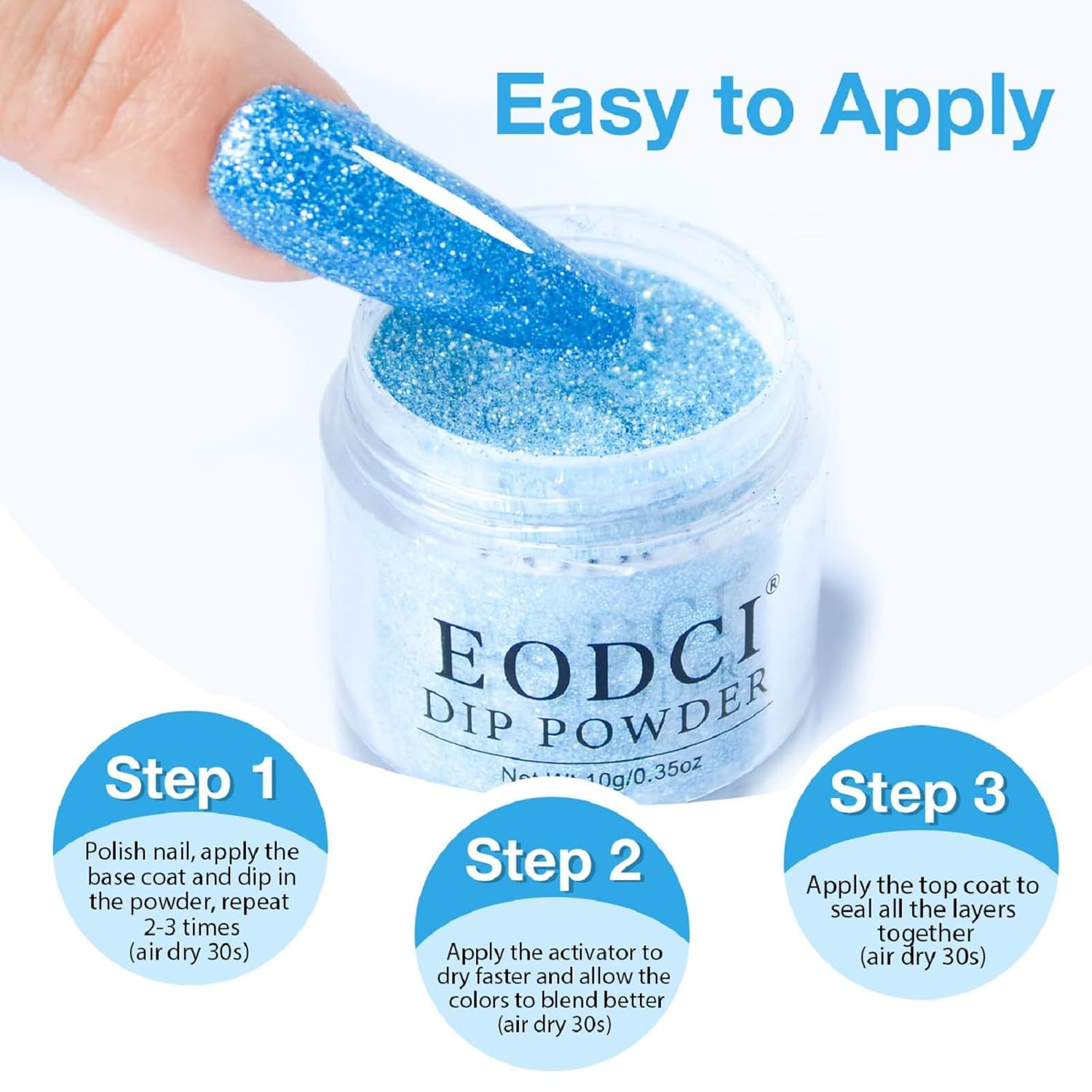 12 Pcs Dip Powder Nail Kit Starter, 6 Colors Glitter Blue Snow Dipping Powder Ki