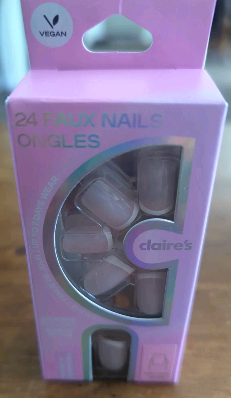 Claire’s Vegan 24 Faux Press On Nail Set Medium Length Square French Sealed