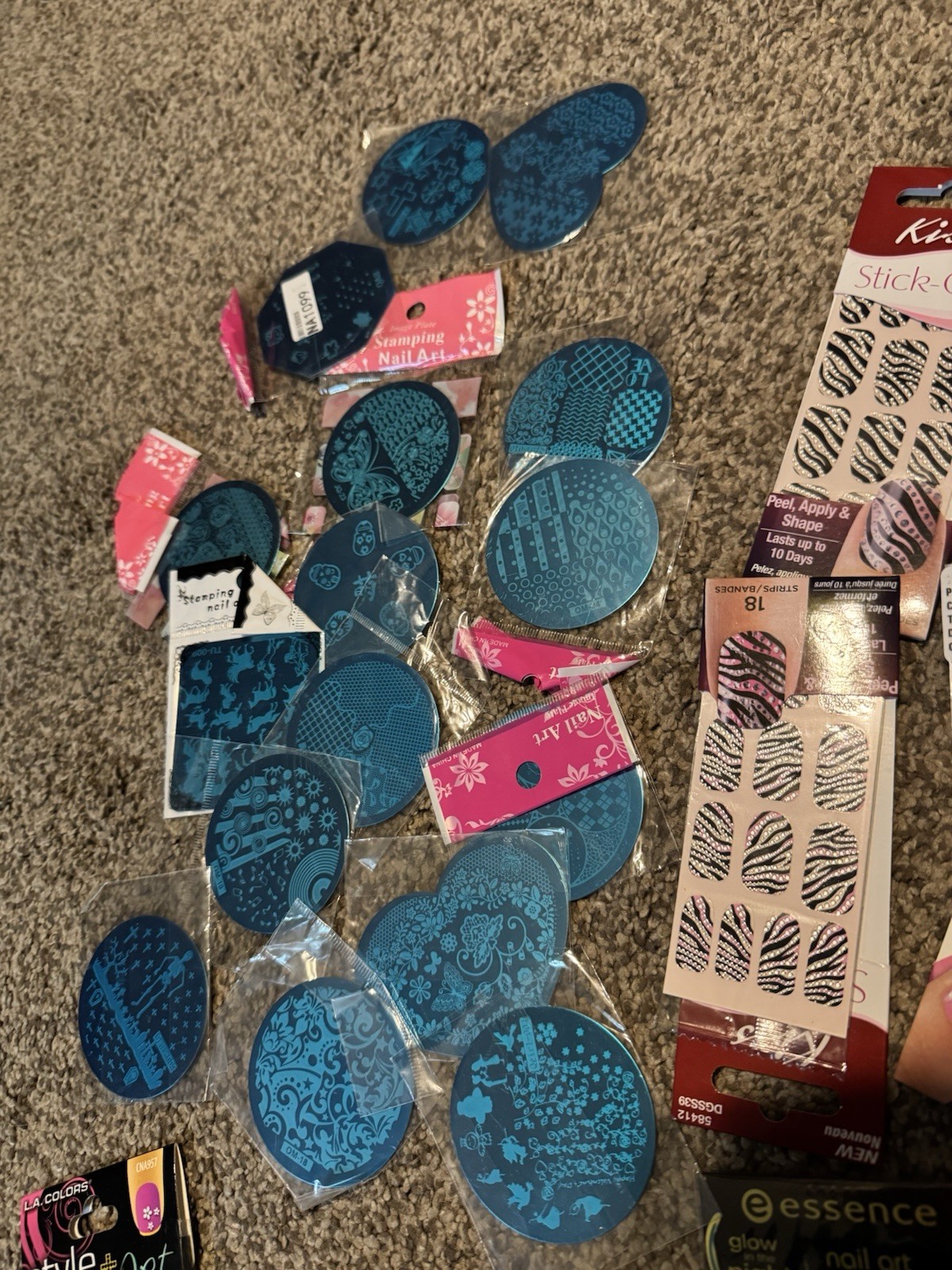 Huge lot of stick on nails & Stamping Nail Art Image Plates Hello Kitty ETC