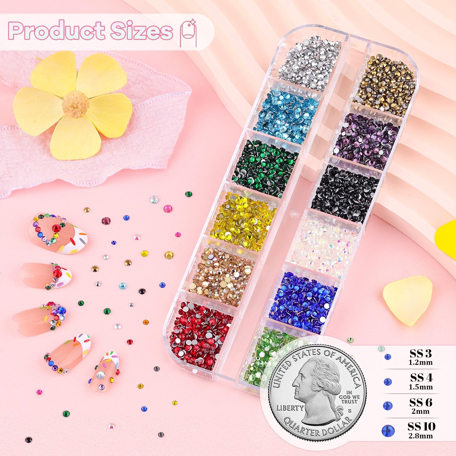 5400Pcs Small Glass Crystal Nail Rhinestones for Nails Colorful Nail Gems
