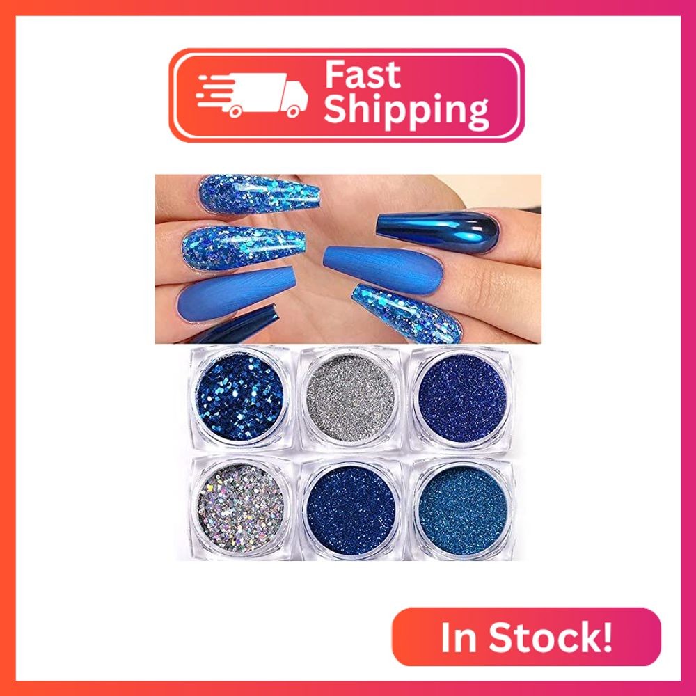 6 Boxes Holographic Nails Glitter Powder Nail Art Supplies Metallic Shining Flak