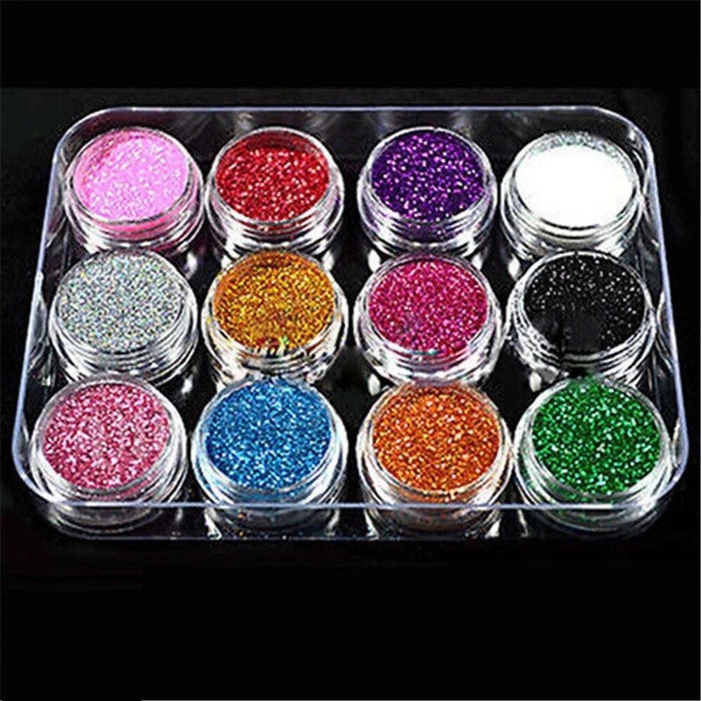 12 Pcs Mix Color Glitter Dust Powder Set For Nail Art Acrylic Tips Decoration