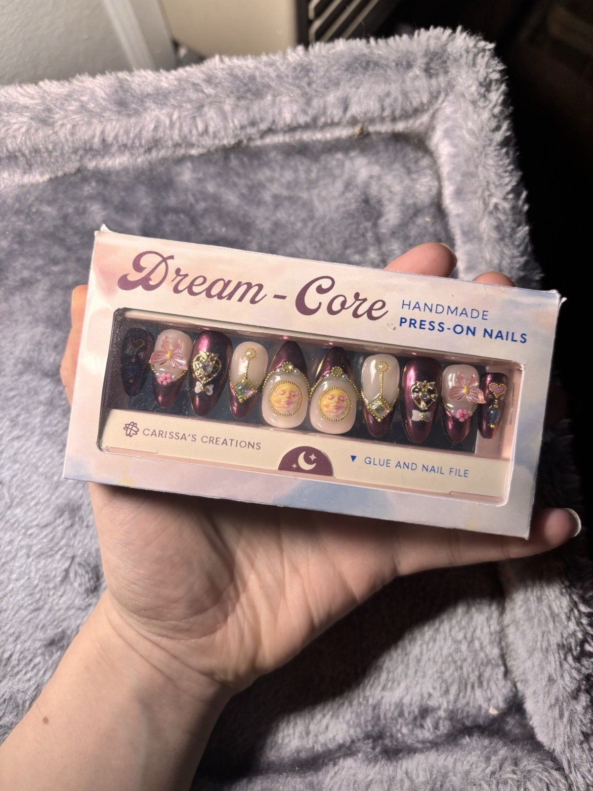 Carissa’s Creations Handmade DreamCore Press-On Nails Long Almond, Glue