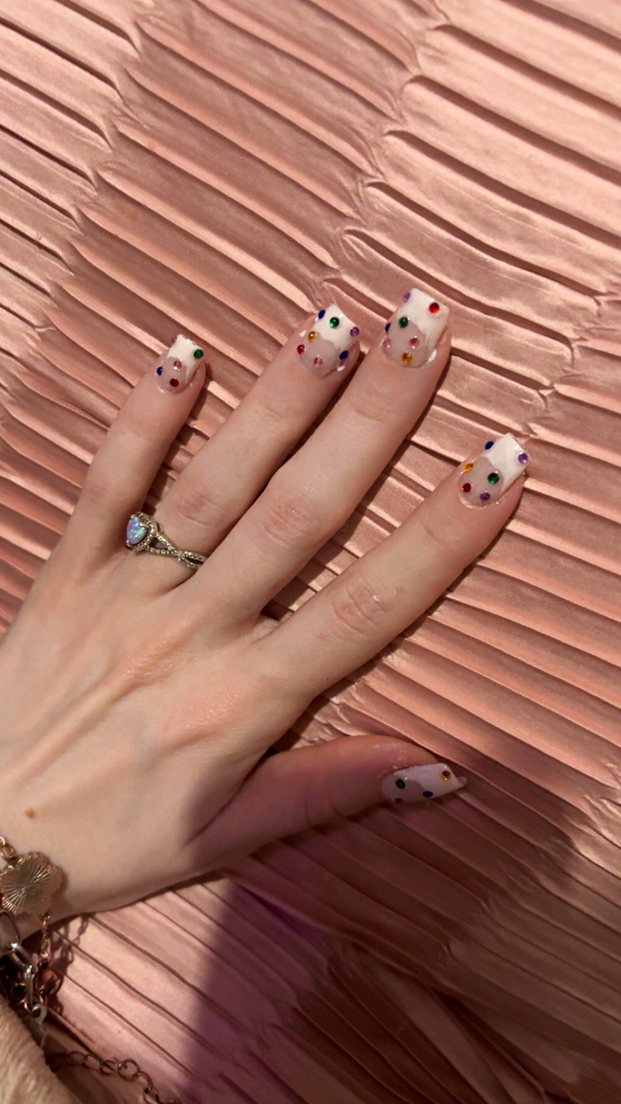 French Tip Press-On Nails rainbow gems Short Square