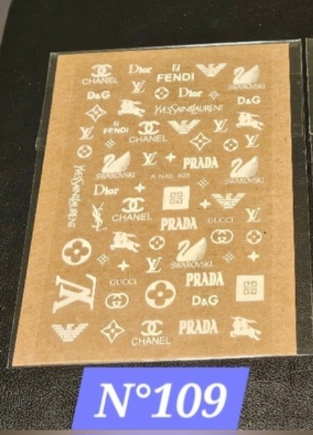NWT NAIL ART DESIGN ONE SHEET SELF-SEAL STICKERS WHITE GLOW-IN-THE-DARK N°109!