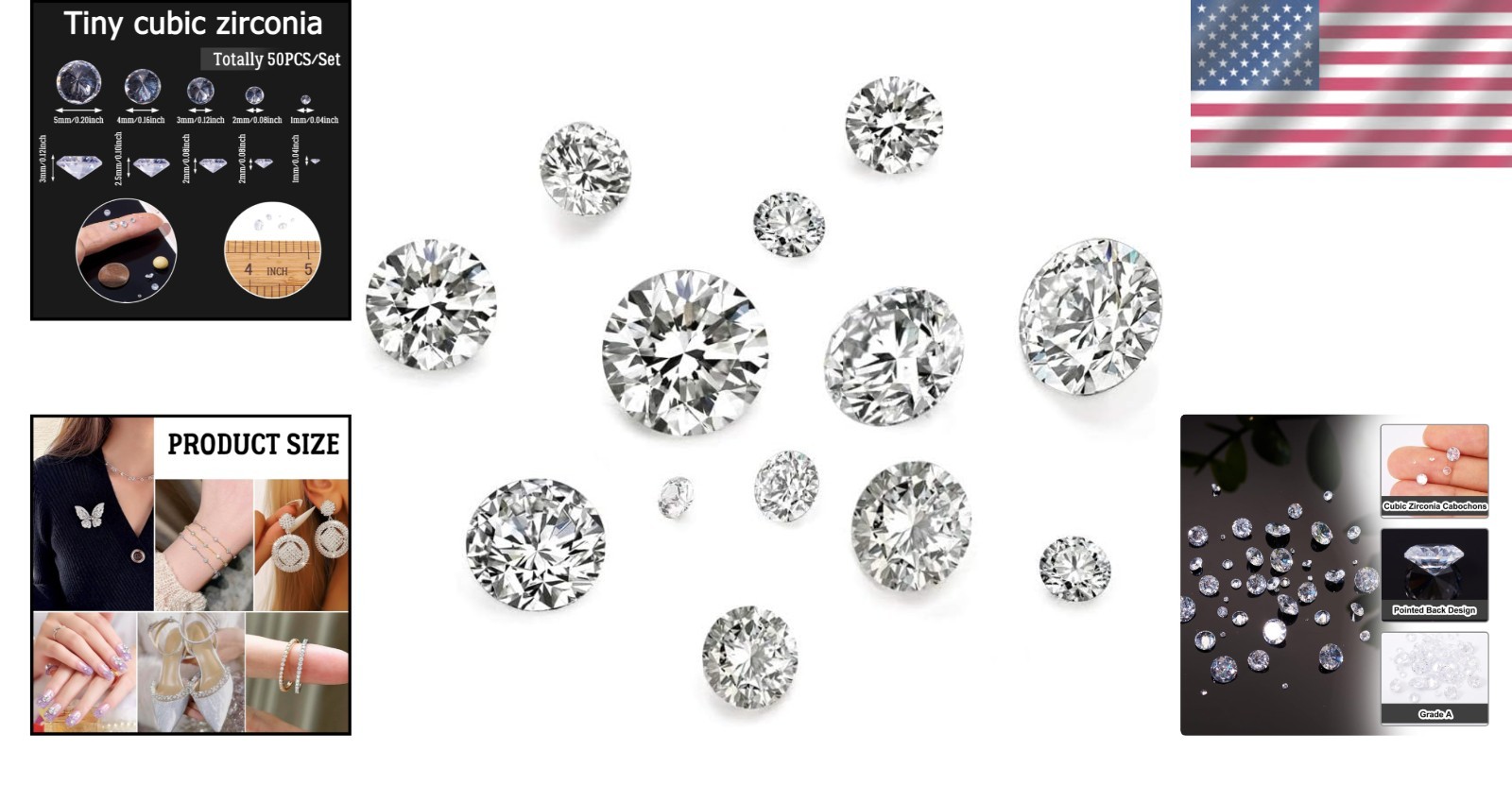 Sparkling 1mm to 5mm Cubic Zirconia Rhinestones – 50pcs for Crafts & Jewelry