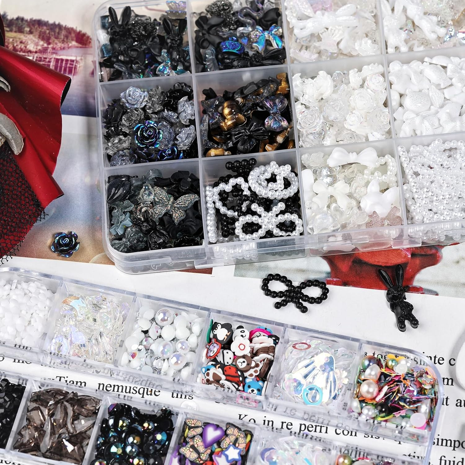 1400 Pieces 3D Butterfly Rose Flower Bow Rabbit Bear Nail Charms Kit with Nail A