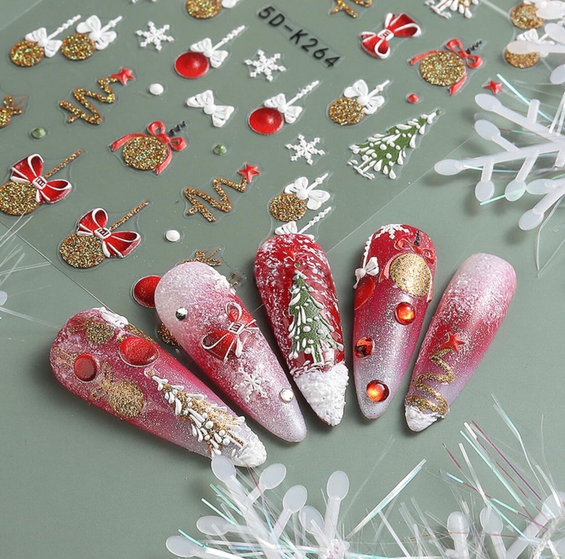 Nail Stickers Art Decal DIY Design 5D Waterproof Embossed Christmas Gold Glitter