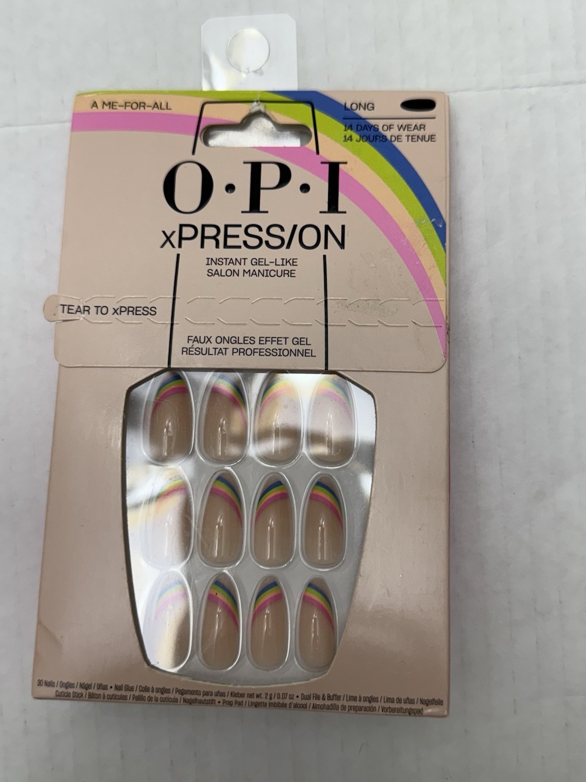 OPI xPRESS/ON Press-On Nails A Me-For-All Long Almond Rainbow Tip Gel-Like NIB