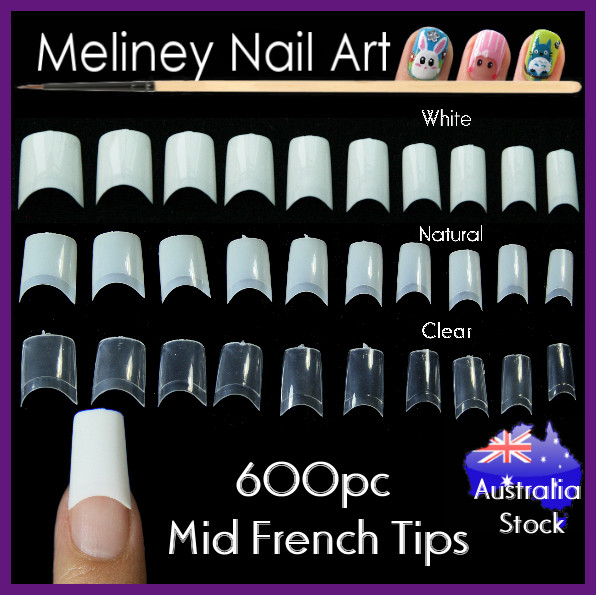 600pc Mid French Tips Fake Nail False Short Nails Art Extensions Artificial