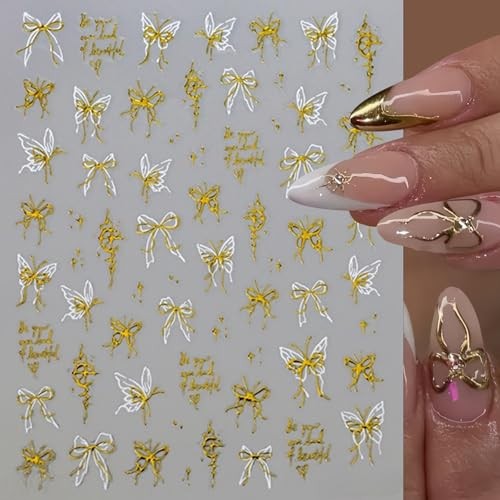 8pcs Black Gold Bow Nail Art Stickers – Colorful Bowknot Ribbon Nail bowknot