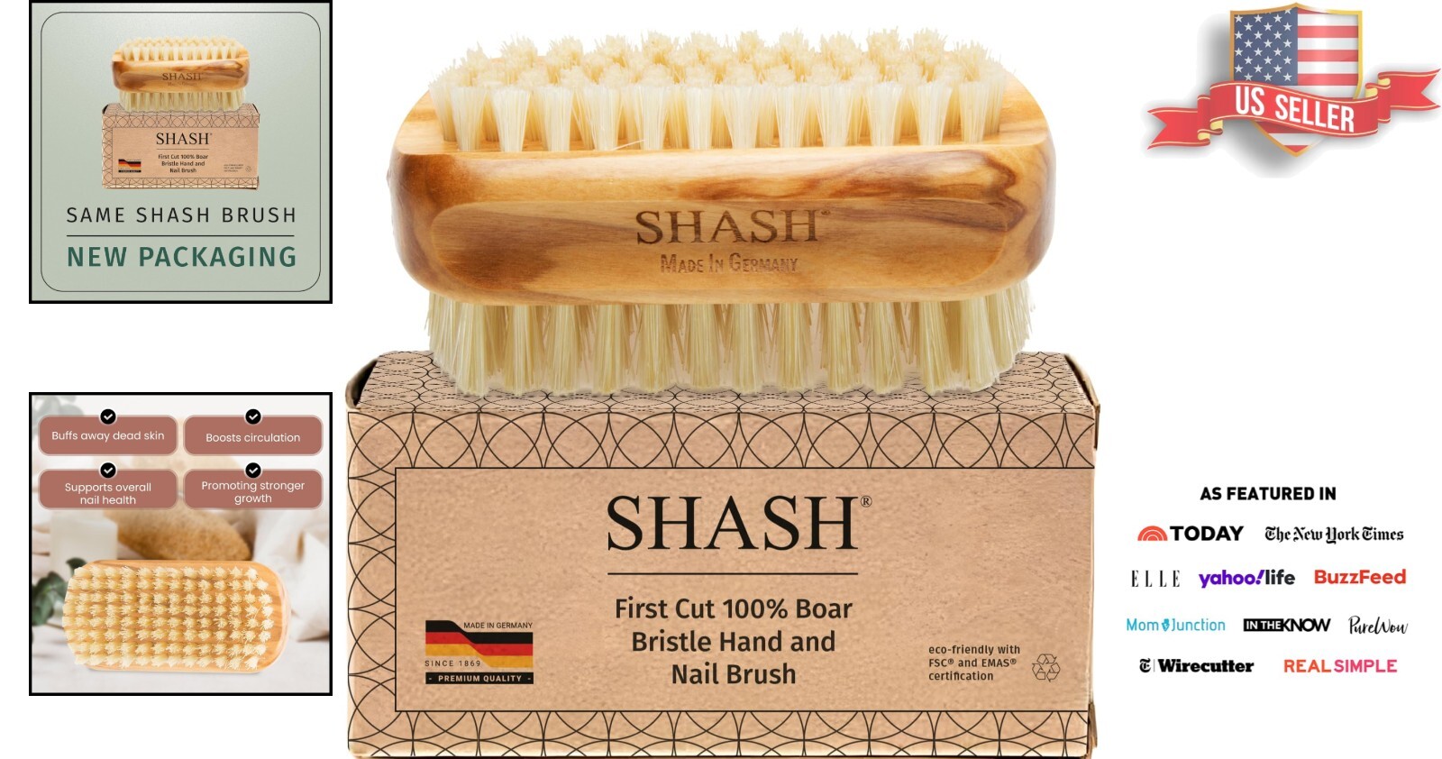 Luxurious KELLER 100% Boar Bristle Nail Brush – Clean and Buff for Glossy Hands