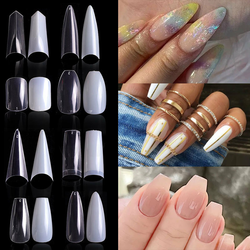 500Pcs French Acrylic False Nail Tips Coffin Stiletto Almond Nails Natural Clear