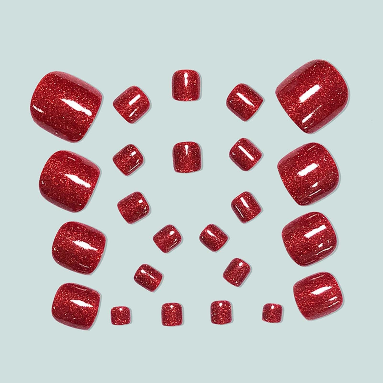 Red Press on Toenails Short Square Fake Toe 1 Fl Oz (Pack of 24), Type 8