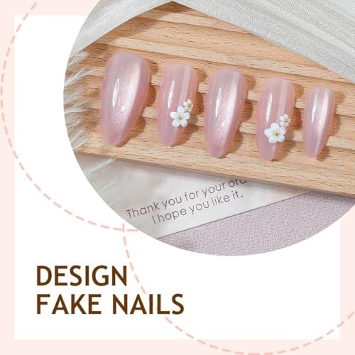 Almond Press On Nails – Fake Flower Pearls – Medium Almond FS41