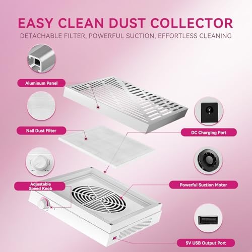 Makartt Rechargeable Nail Dust Collector Ultra Thin Portable White
