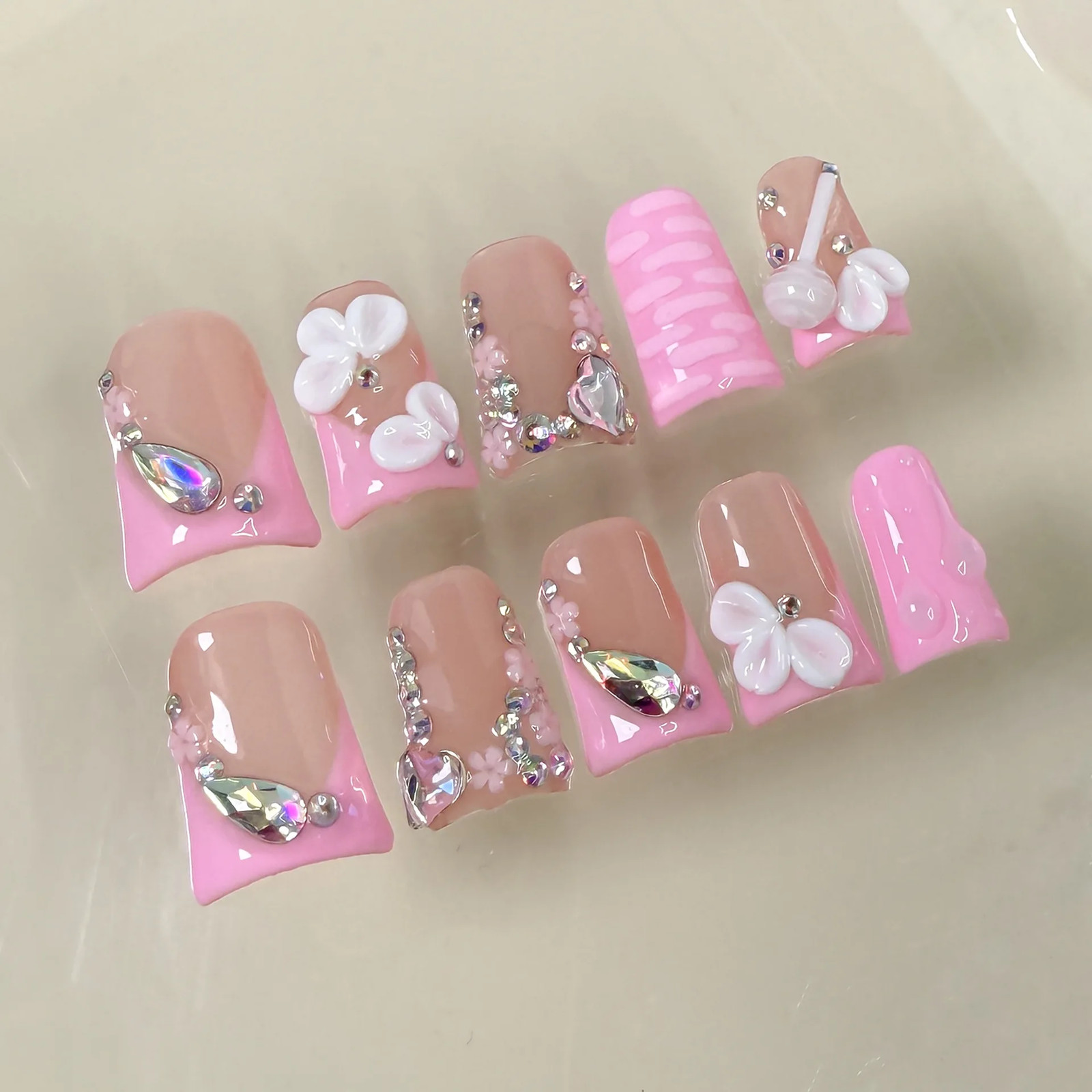10pcs Handmade Press on Nails Art Simple White French Short Fake Nail Wearable