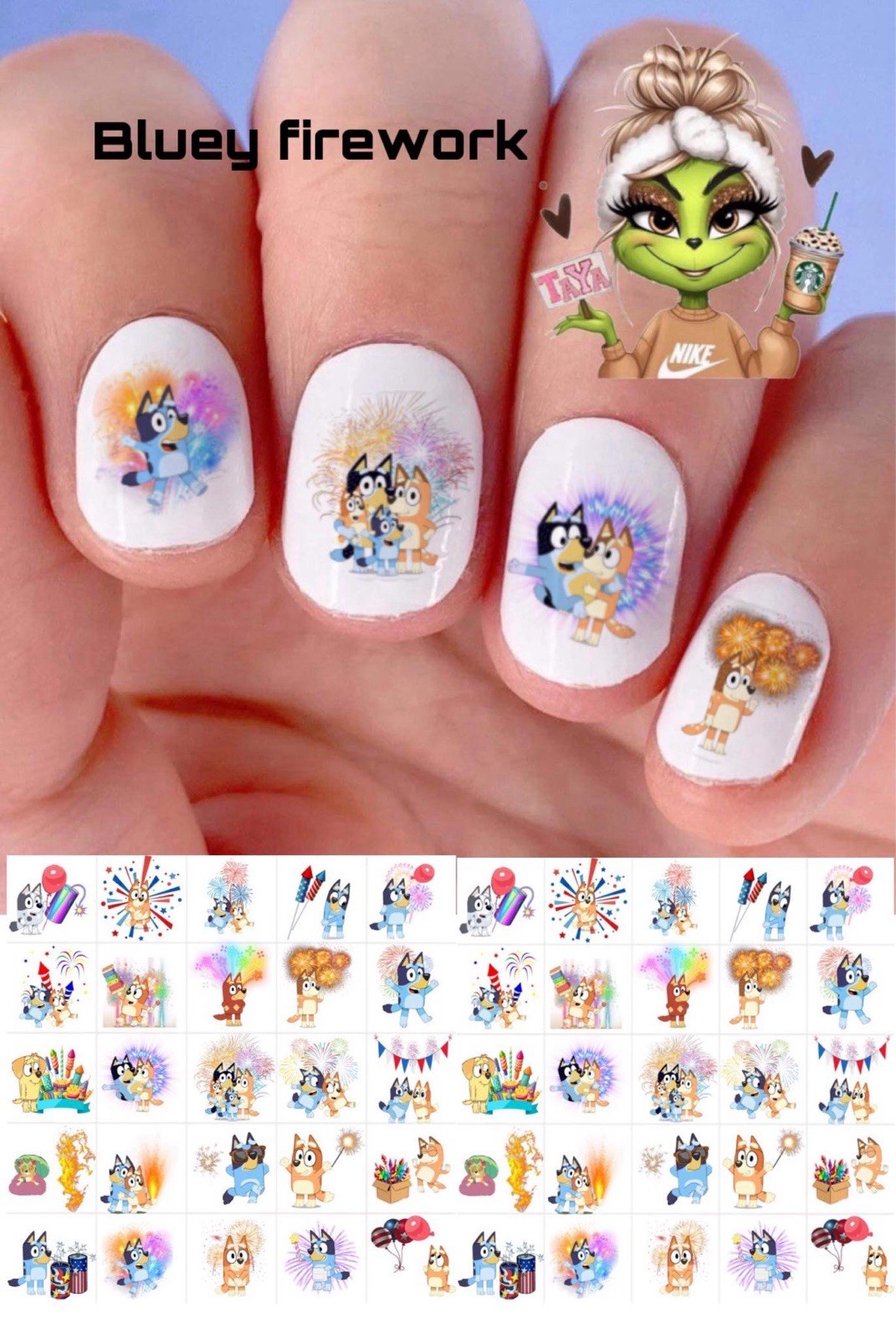 Bluey Fireworks Set Of 50Waterslide Nail Art Decals