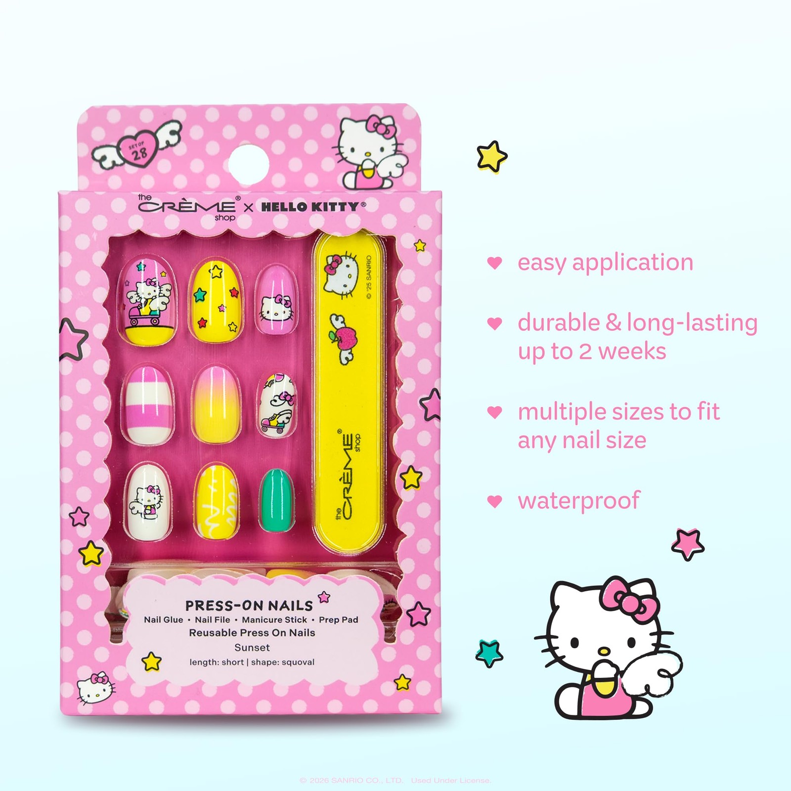 The Crème Shop Hello Kitty Press On Nails, Short Squoval Shape, Sunset Wings