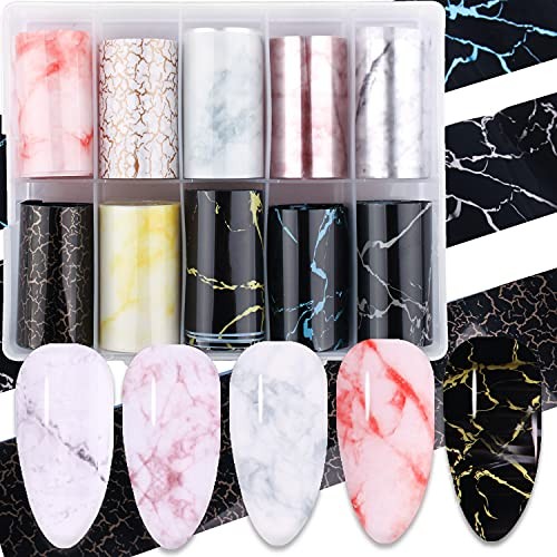 10 Rolls Marble Design Nail Transfer Foils Kit for Women Nails Nail Gradient 3