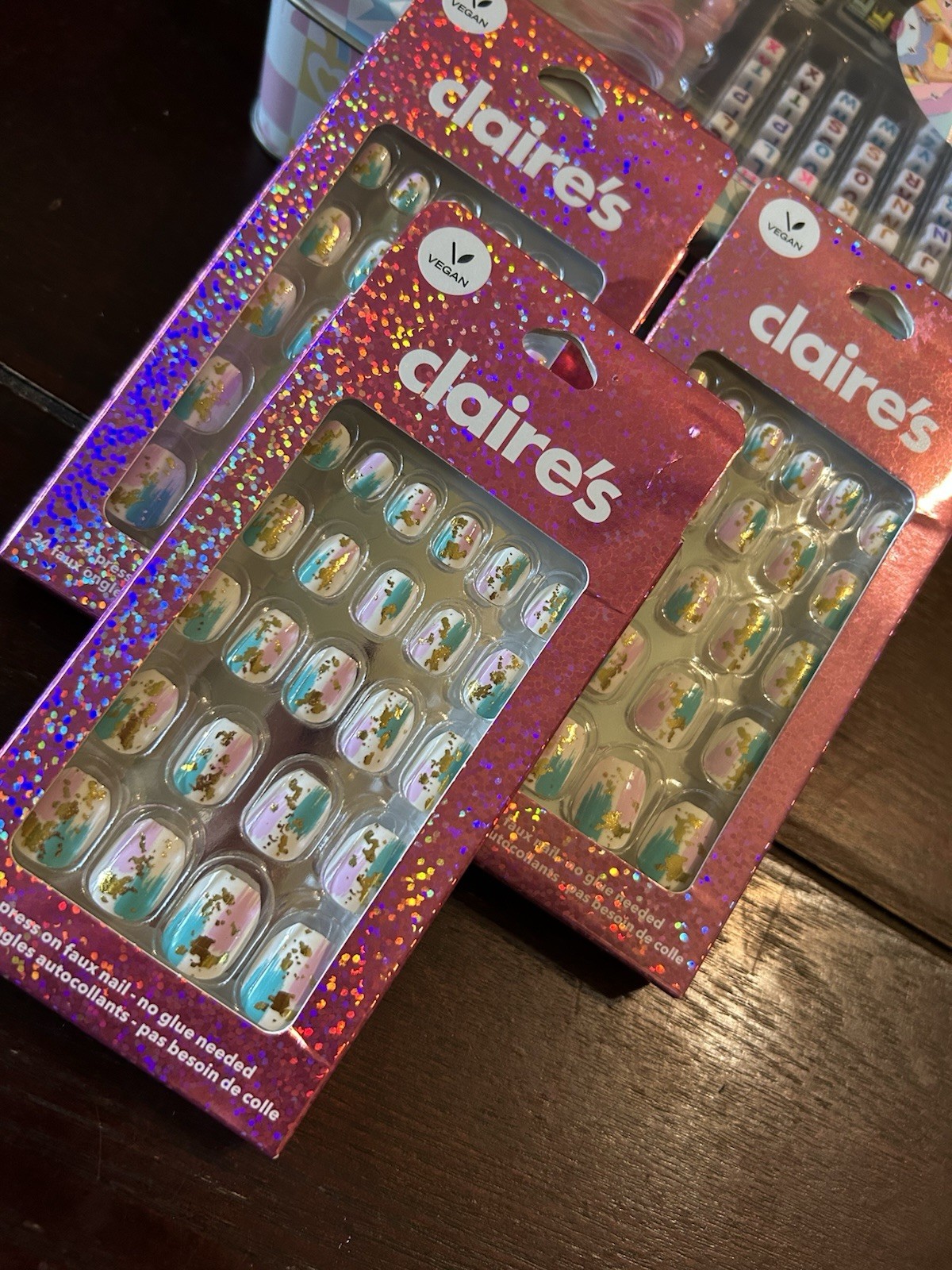 Claires Press On Nails Set 3 Packs Pastel Gold Vegan No Glue