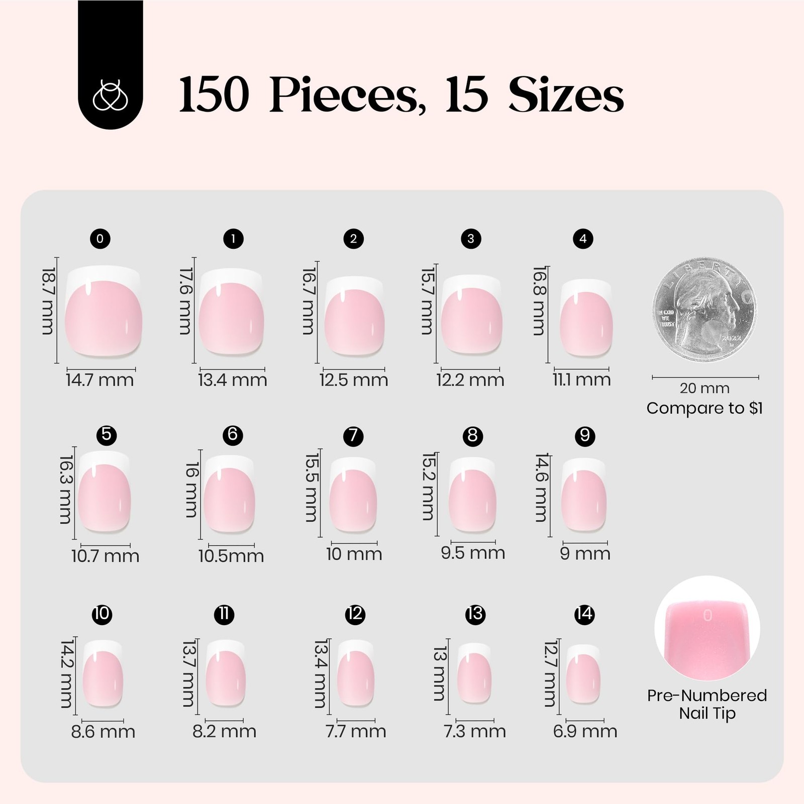 Beetles Gel Polish Beetles French Tips Press On Nails 150 Pcs Pink Short Square