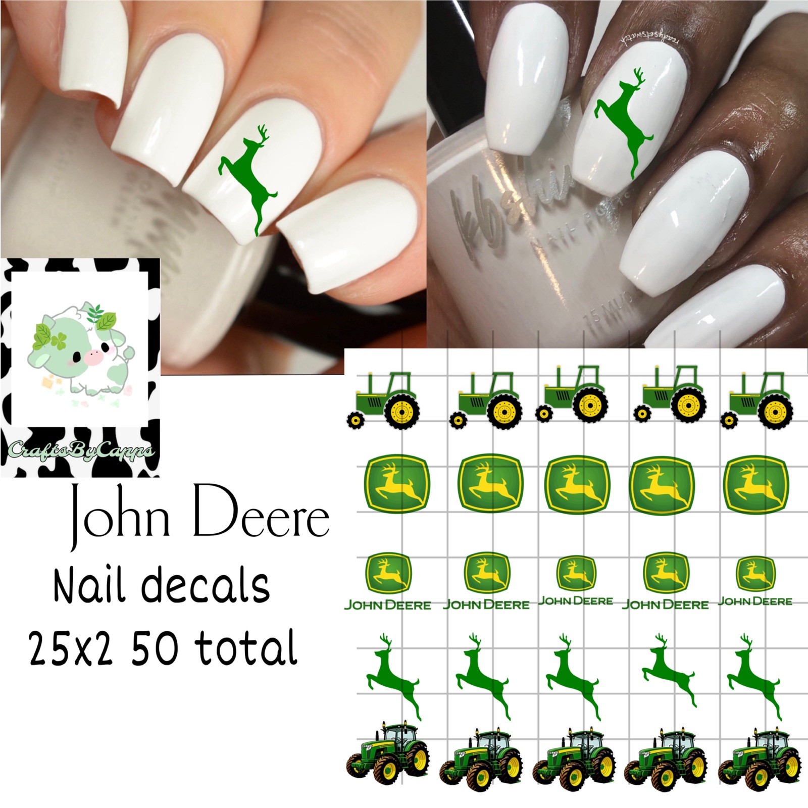 John Deere Waterslide Decals For Nails, Hot Wheels, Etc Set Of 50 KC