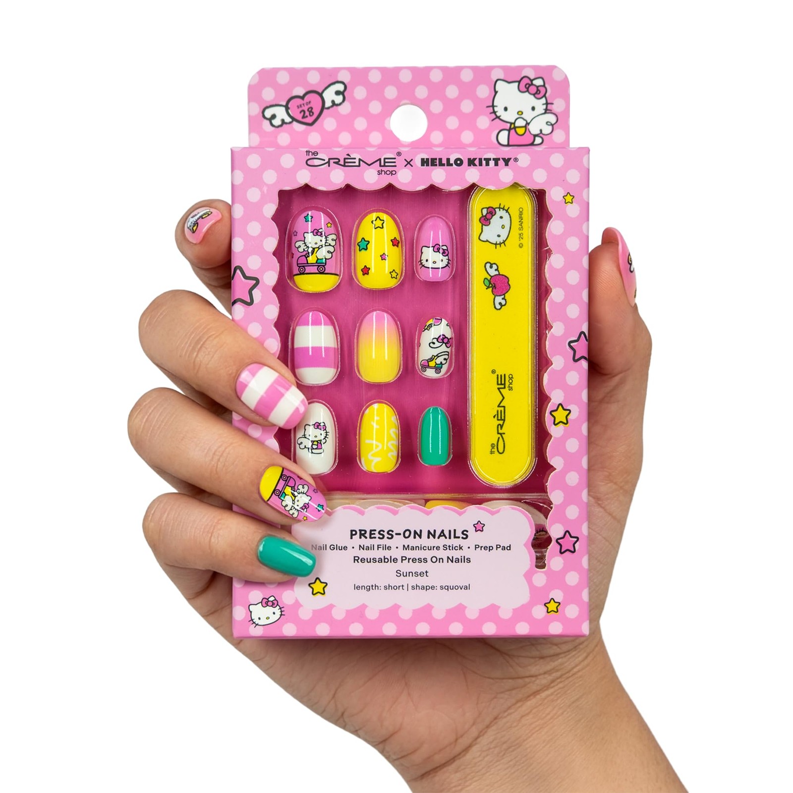 The Crème Shop Hello Kitty Press On Nails, Short Squoval Shape, Sunset Wings