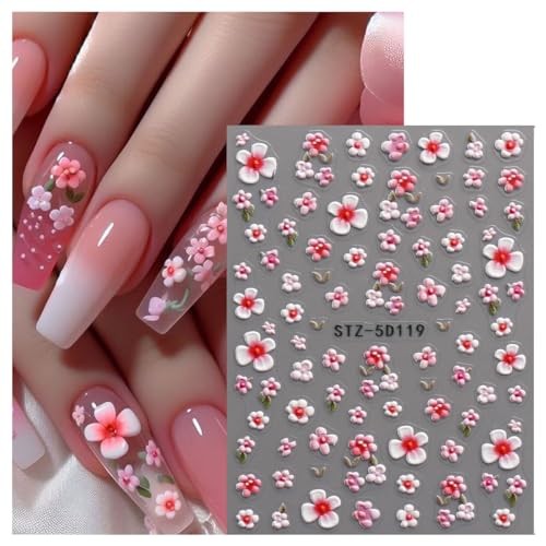 3D Embossed Flower Nail Art Stickers Decals Self-Adhesive 5D Spring Summer