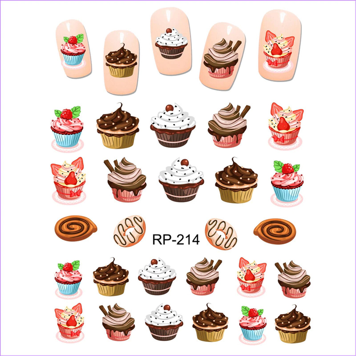 Nail art water transfer stickers decal cake with cherry candy heart donuts RP214