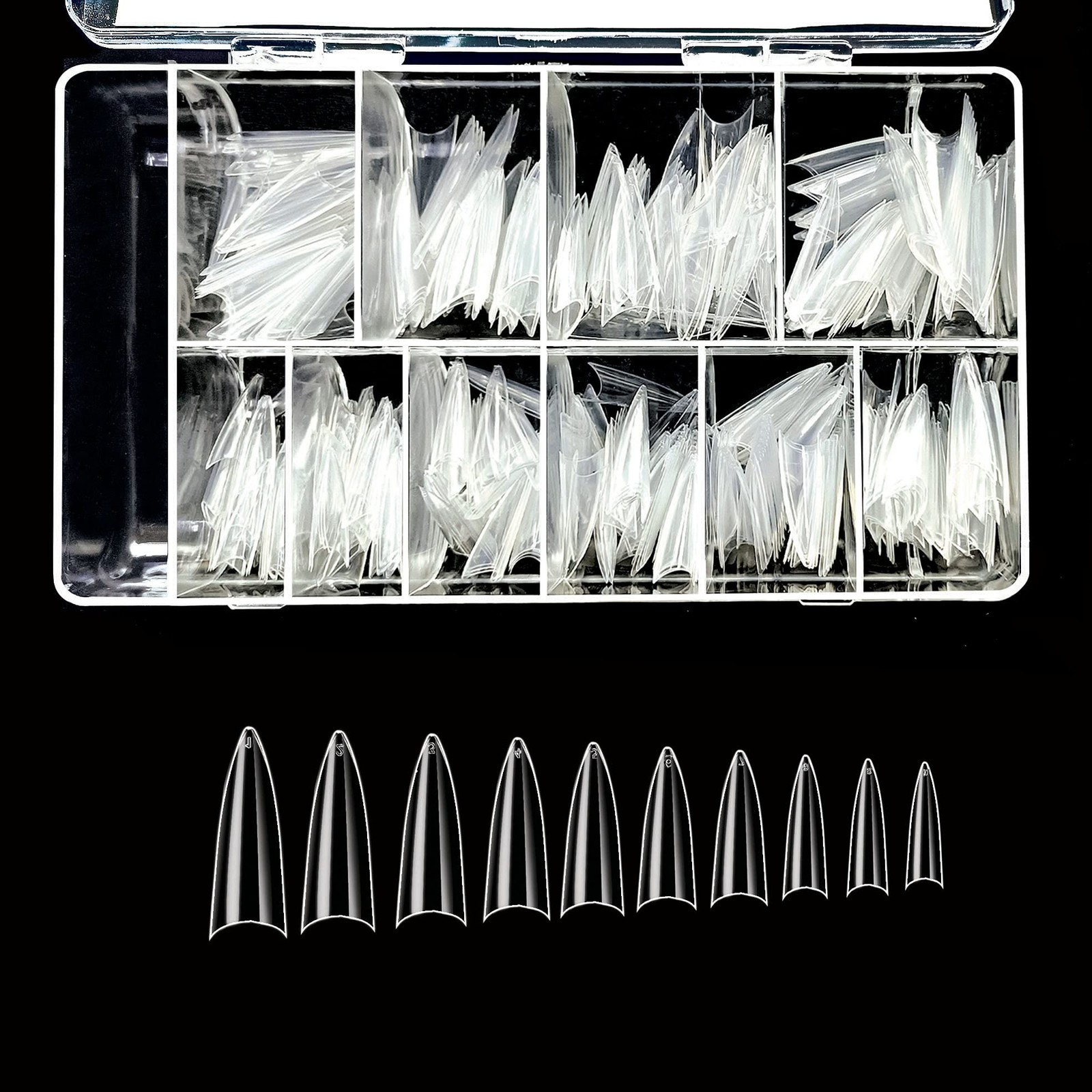 VIVACE Clear Stiletto 500 Acrylic False Fake Gel 500 Piece Assortment,