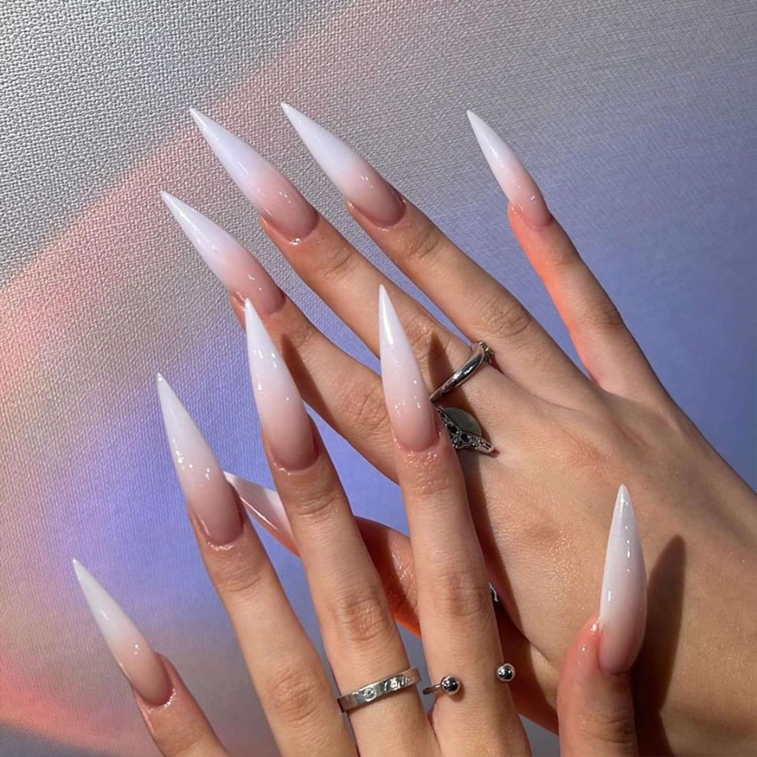 Stiletto Press on Nails Nude Fake with Gradient Long, multicolor