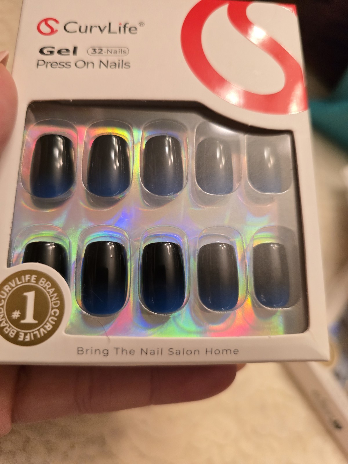 CURVLIFE PRESS ON NAILS – Medium SQUARE – AZURE PLUNGE