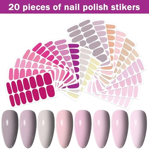 20 Sheets 280 Pcs Mix-Color Solid Nail Polish Strips for Women Girls Style 1