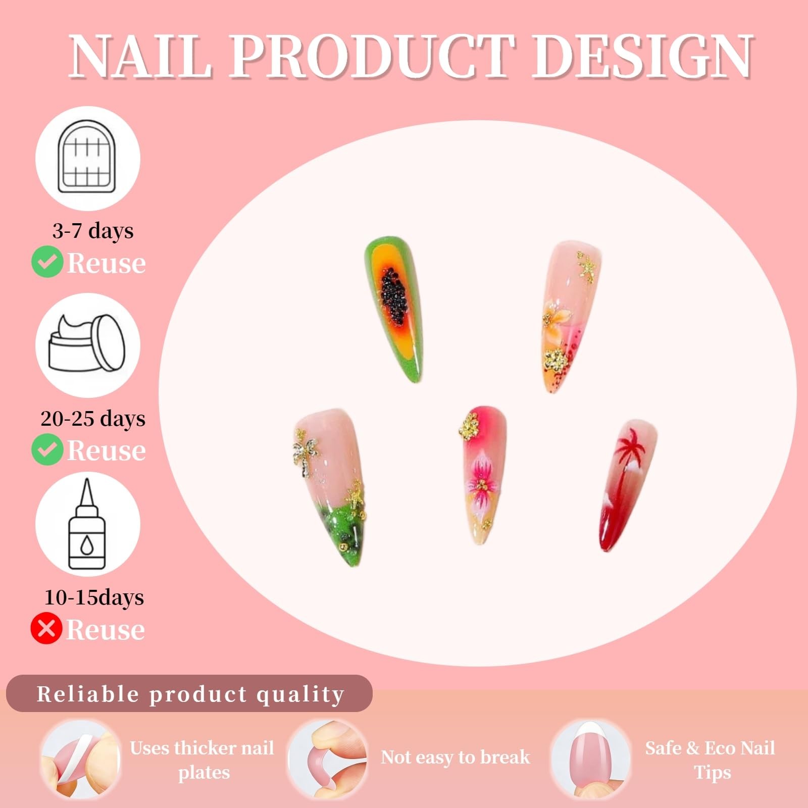 Tephrent Fruit Press on Nails Stiletto