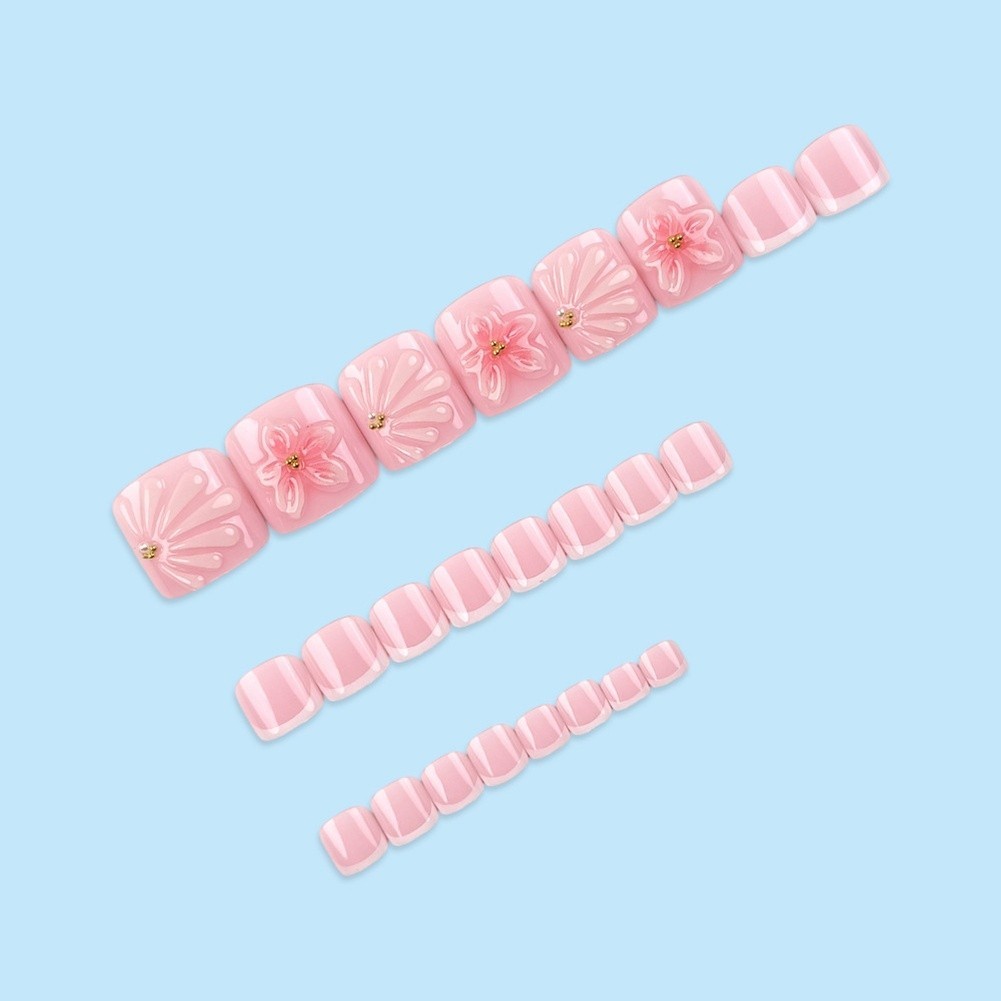 3D Floral Decorative Toe Nails 24pcs for For french False Nails Reusable