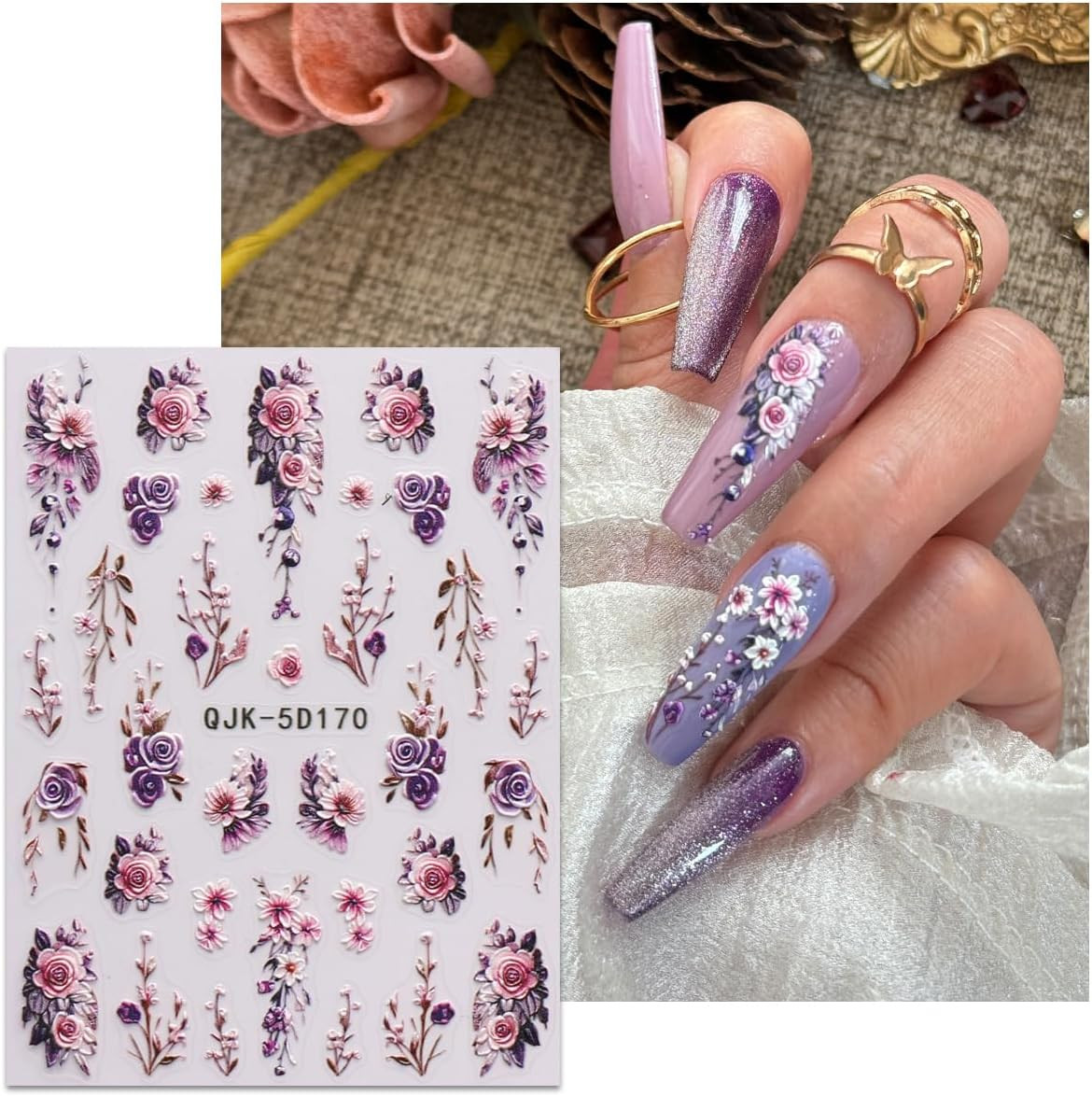 3D Embossed Flower Nail Art Stickers Decals Self-Adhesive 5D Spring