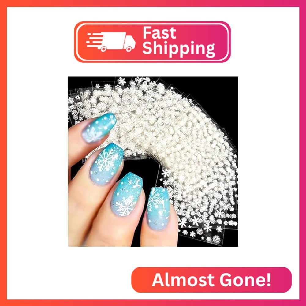 30Pcs White Snowflake Nail Decals 3D Snowflakes Christmas Nail Art Stickers Self