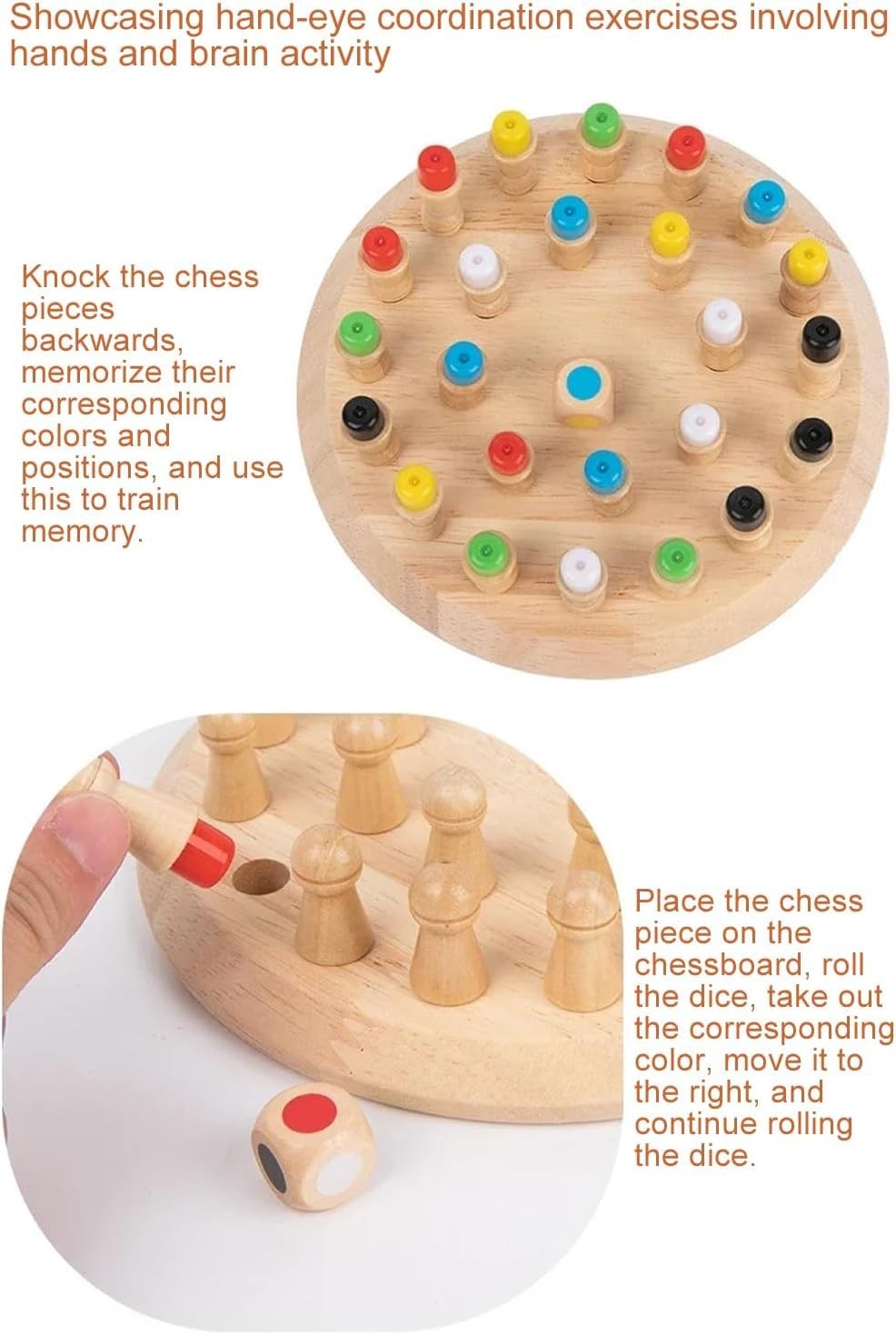 Wooden Memory Chess Board Game: Color 6.5 x x 1.77 inches, Multi-color