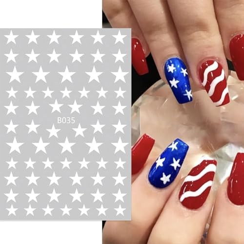 9 Sheets Star Nail Stickers 4th of July Nail Stickers, Red White and Blue 3D