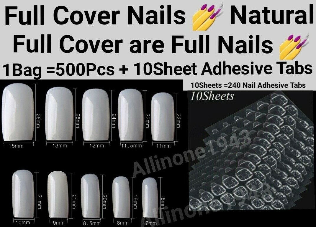 100/500Pcs Full Cover Nails Manicure Long Square False Tips Fake Nails -Jargod