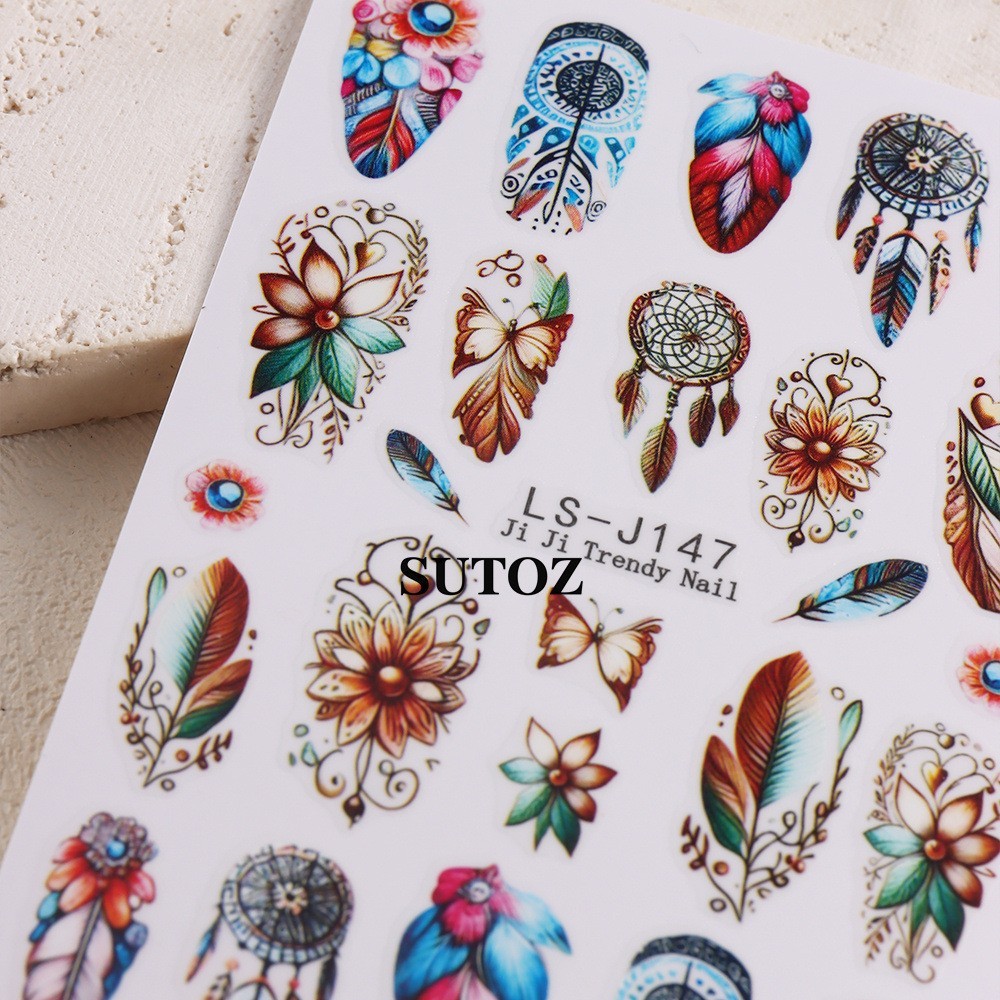 4Pcs Set Nail Art Retro Bohemian Flower Stickers Self Adhesive DIY Peel Off NH29