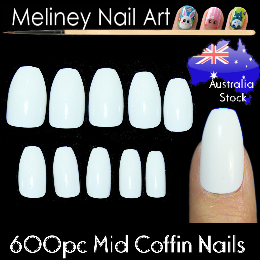 600pc Mid Coffin Ballerina Shape Full Cover Nails False Tips Length