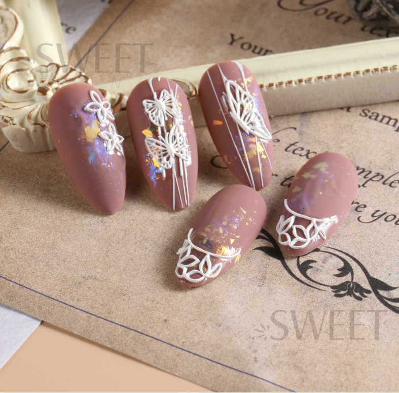 5D Embossed White Daisy Tulip Butterfly Camellia Flower Nail Art Stickers DIY