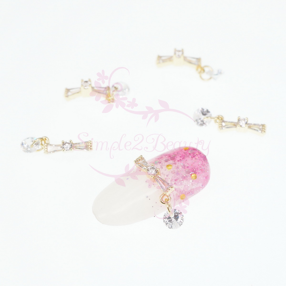 5 Clear Zircon Bow Shape Dangle Design Luxury Nail Art Manicure Jewelry Charms
